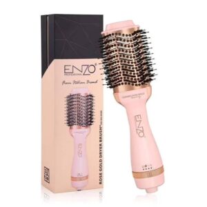 ENZO Professional Rose Gold Dryer Brush – 2-in-1Volumizer, Straightener & Styler